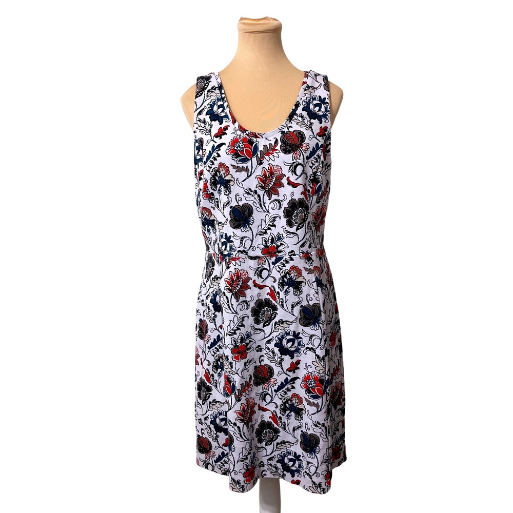 Ann Taylor White Floral Paisley Sleeveless Sheath Dress Size 10‎ Red Navy Blue